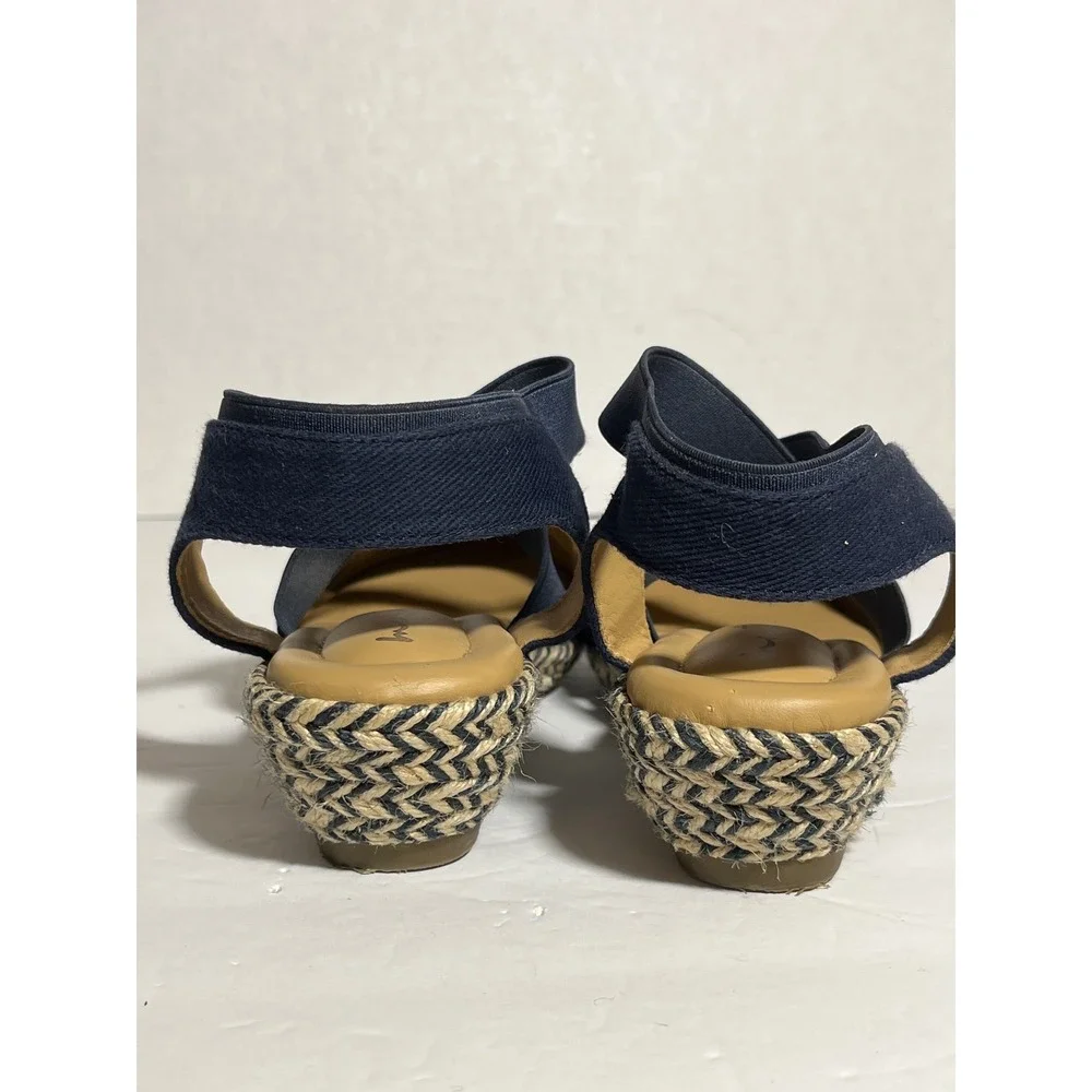 Me Too Dixie-BC Navy Blue Espadrille Wedge Sandals Bohemian 6M Elastic Straps